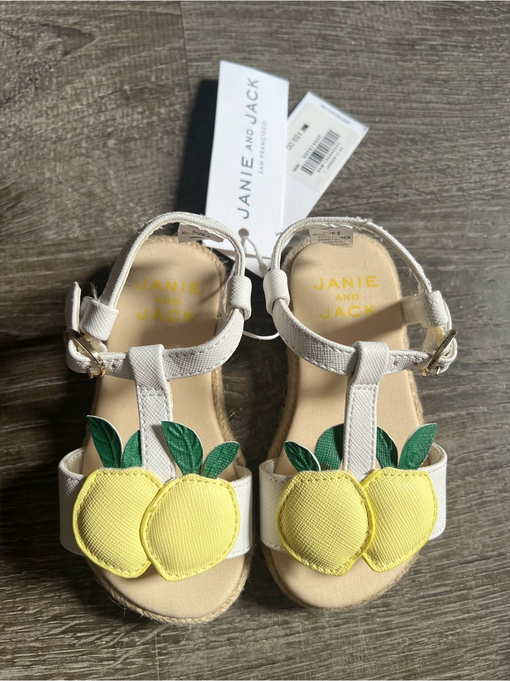 Janie and Jack Girls' White Sandals with Yellow Lemon 5c